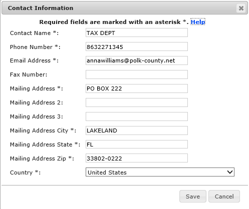 Contact Information Edit Dialogue