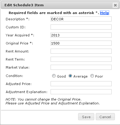 Edit Schedule 3 Item Dialogue