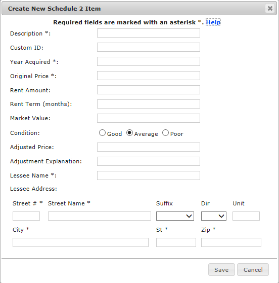 Create new Schedule 2 Item dialogue