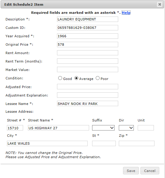 Edit Schedule 2 item dialogue
