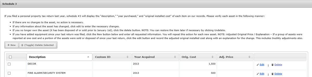 Schedule 3 item list